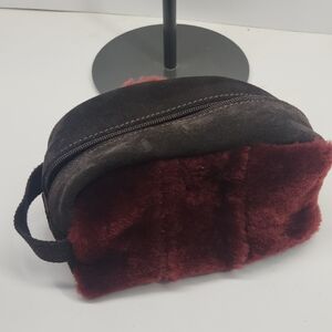 Plush Faux Fur Burgundy Cosmetic Case